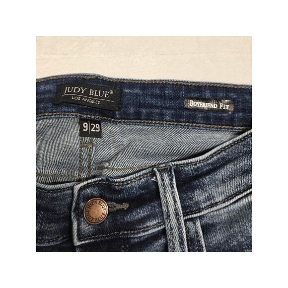 Judy Blue Jean Women 9/29(31x29) Blue Boyfriend Fit High Rise Stretch Distressed - Picture 3 of 8